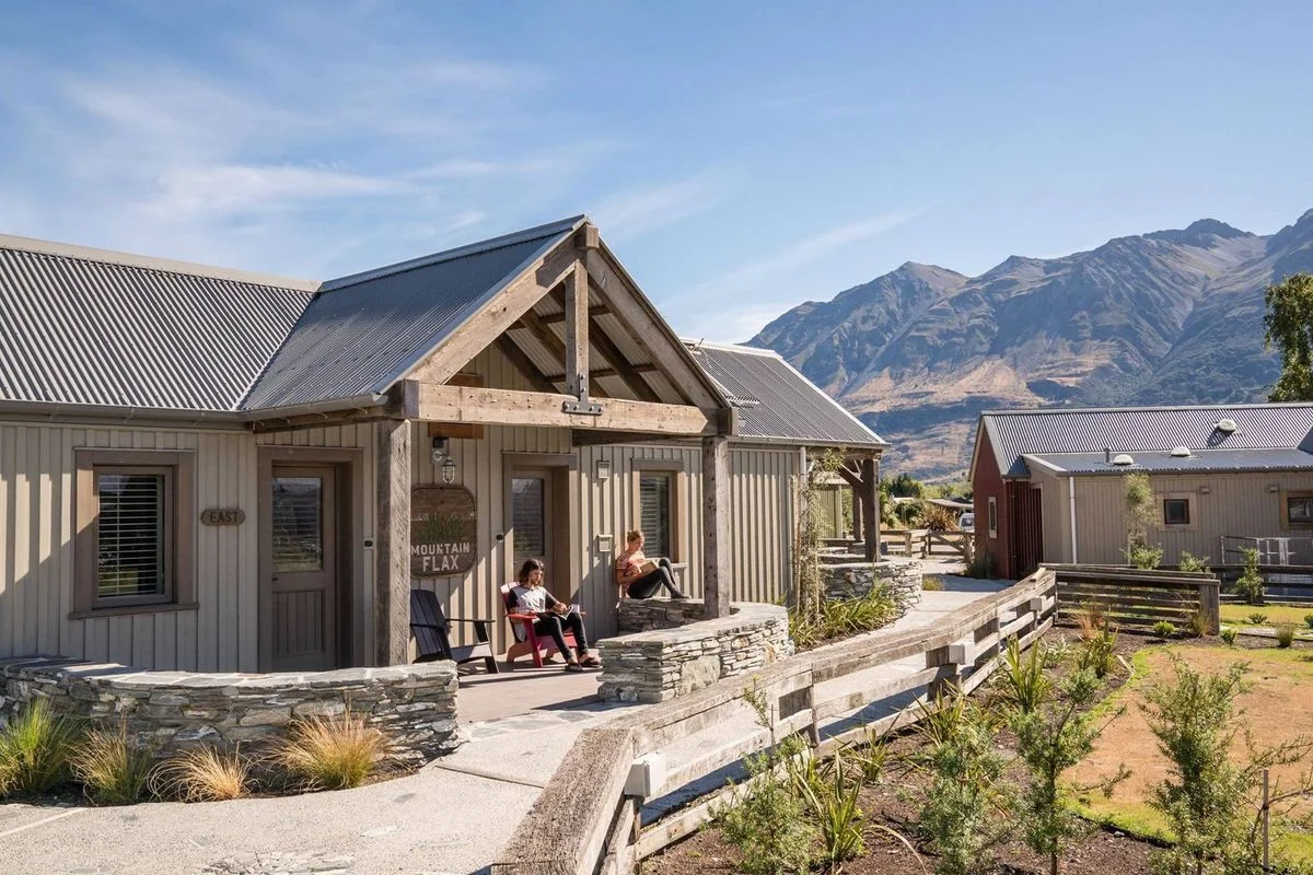 Camp Glenorchy visitor accommodation beneath the mountains