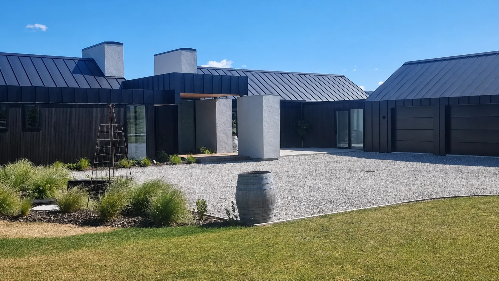 Exterior courtyard of The Henderson Home in Wānaka